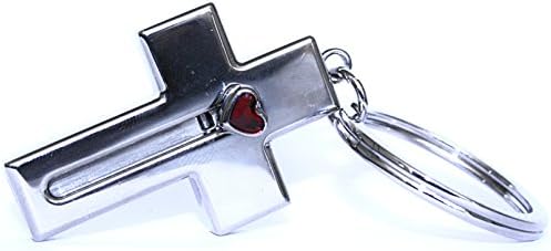 Keychain Creed Cross with red Heart and Sword Metal 3D Charm. Letter Opener
