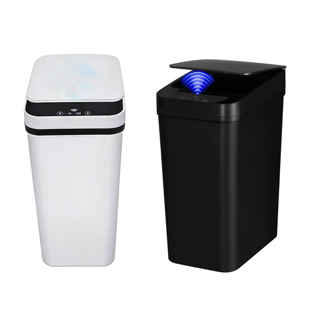 QSFWCSM 2 Pack Bathroom Trash can,Smart Touchless Trash Can,Automatic Motion Sensor Trash Bin with Lid,2.4 Gallon Garbage Can, Kitchen, Bathroom, Office, Bedroom Trash can (Black+White)