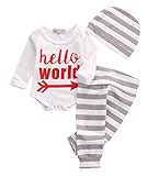 Newborn Baby Girl Boy Clothes Outfit Arrow Romper+ Striped Pants+ Hat 3pcs Set (0-3months, white)