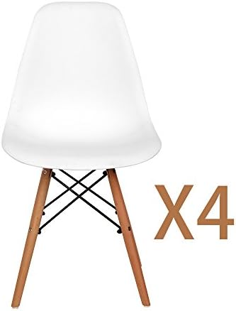 Comfortableplus Set of 4 Eames Eiffel DSW Style Dining Chair/Office Chair with Natural Beech Wood Base Legs,White