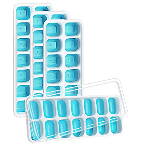 VicTsing Ice Cube Trays 4 Pack, 【Better Sealing | Easy-Release Flexible Silicone】 14-Ice Trays with Spill-Resistant Removable Lid, LFGB Certified & BPA Free, Stackable Durable and Dishwasher Safe