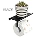 DECOMOMO Toilet Paper Holder with Phone Shelf, SUS304 Stainless Steel Wall Mount Bathroom Tissue Holder with Storage Shelf Rack, Toilet Paper Roll Dispenser Matte Black