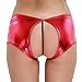 CHICTRY Women's Wet Look Faux Leather Underwear Open Crotch Mini Booty Panties Red Medium(Waist:27.5-39.0