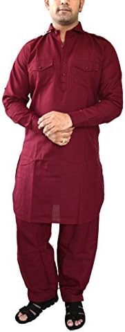 inTrend Men's Cotton Linen Maroon Pathani Kurta Salwar