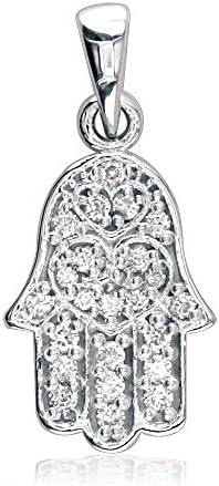 Small Hamsa Hand of God Charm in Sterling Silver set with Cubic Zirconias