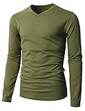H2H Mens Easy to Wear V-Neck Casual Long Sleeve T-Shirts OliveGreen US L/Asia XL (KMTTL0374)