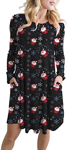 COOleggings Women's Long Sleeve Santa Claus Print Pockets Ugly Christmas Sweater Dress