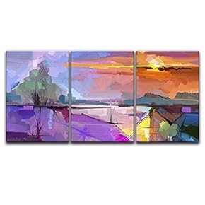 3 Panel Canvas Wall Art - Abstract Colorful Landscape - Giclee Print Gallery Wrap Modern Home Art Ready to Hang - 24" x 16" x3