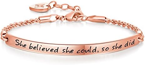 Annamate Inspirational Jewelry Gifts Engraved Message She believed she could so she did Women Quote Bracelets, Christmas Day, Thanksgiving Day Birthday