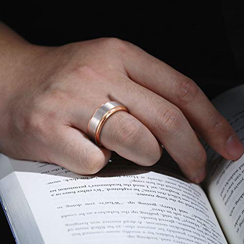 SHINYSO 8mm Tungsten Carbide Rings for Men Step Edge Brushed Finish Wedding Band Size 8.5