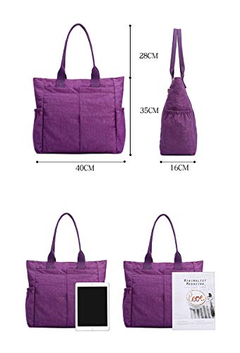 Nylon Water Resistant Multi Pockets Large Lightweight Tote Bag Shoulder Bag Waterproof Handbags (BlackRhomb HB) - Thumbnail 2