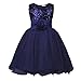 JerrisApparel Little Girls' Sequin Mesh Flower Ball Gown Party Dress Tulle Prom (6, Navy Blue)
