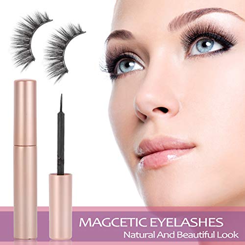 7 Pairs Reusable Magnetic Eyelashes and 2 Tubes of Magnetic Eyeliner Kit，Upgraded 3D Magnetic Eyelashes Kit With Tweezers Inside