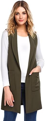 Opino Women Casual Waterfall Sleeveless Vest Long Waistcoat Army Green XL
