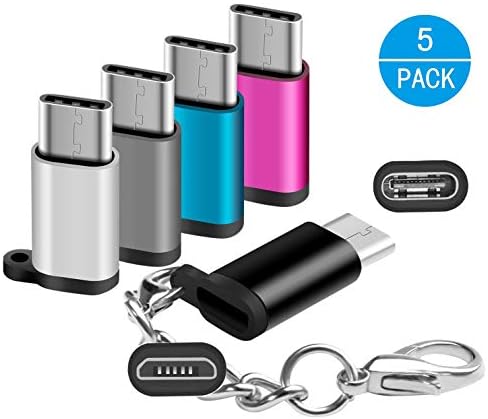 Arukas USB C Adapters with Keychain, USB Type C to Micro USB Connector for Samsung Galaxy S9 S8 Plus S8+ Note 8 New MacBook Pro LG G5 G6 V20 V30 Nexus 5X 6P Google Pixel 2 XL, 5Pack (bl+gr+pr+sl+bu)