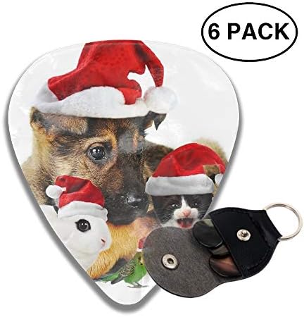 Animals Christmas Santa Hat Dog Kitten Puppy Rabbit Celluloid Guitar Picks 3D Printed 6-pcs Thin, Medium, Heavy Gauges For Musician