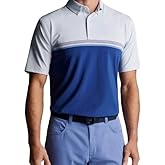 PETER MILLAR Men's White Campbell Blue Performance Jersey Polo Shirt Standar, Medium