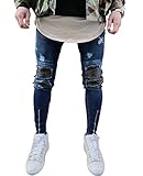 Men's Ripped Slim Fit Jeans Denim Pants with Broken Holes (W32, Blue-Wrinkle Knee)