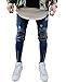 Men's Ripped Slim Fit Jeans Denim Pants with Broken Holes (W32, Blue-Wrinkle Knee)