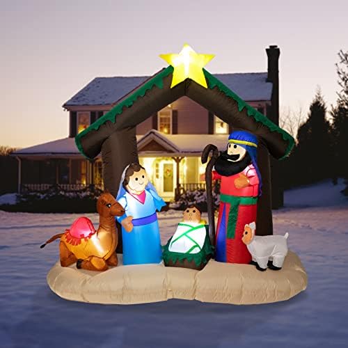Vipush 6 FT Christmas Inflatable Nativity Scene with LED Lights for