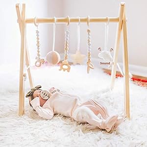 funny supply Wooden Baby Gym with 6 Gym Toys Foldable Baby Play Gym Frame Activity Center Hanging Bar Newborn Gift