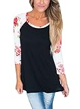 FARYSAYS Women's Casual 3 4 Sleeve Floral Print Crew Neck Blouses Tops and Shirts  Red (US 18-20)XXL