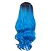 UQINZ Ombre Wigs Long Wavy Synthetic Cosplay Wig Black to Blue Natural Hair Wig for Women (28 inches)