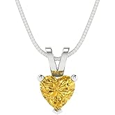 Clara Pucci 14K White Gold Plated Solitaire 18" Box-Chain Necklace - Sterling Silver 0.5ct Heart Cut Citrine Pendant