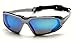 Pyramex Highlander Safety Eyewear, Ice Blue Mirror Anti-Fog Lens With Silver/Black Frame