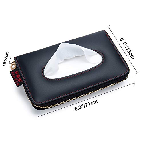 Cartisen Car Tissue Holder, Sun Visor Tissue Holder, Car Visor Napkin Holder, PU Leather Backseat Tissue Case Holder for Car Vehicle with Zipper (Black)