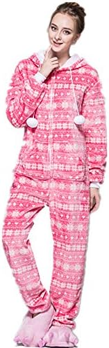 Guzesion Unisex Costume Warm Onesie Jumpsuit Adult cosplay Pajamas (XL, Snowflake Pink)
