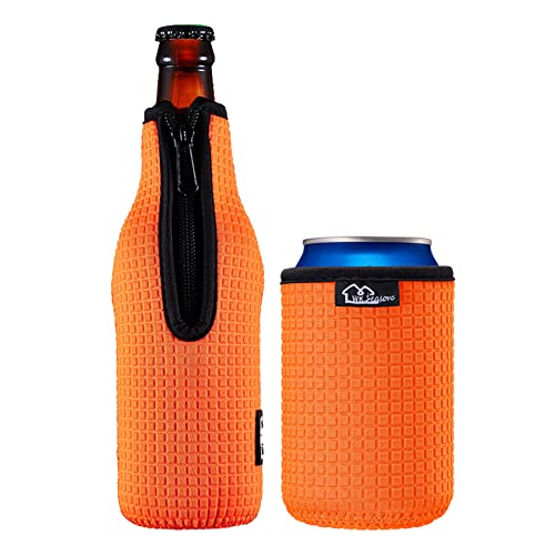 Beer Bottle Sleeve Insulators 12oz 330ml Standard Beer Bottle Cooler Covers Zip-up Bottle Jacket 12OZ Standard Can Sleeves Coolie Neoprene Insulator (Orange)