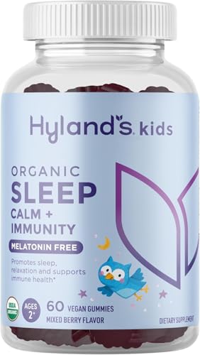 HYLAND’S KIDS MELATONIN FREE ORGANIC SLEEP AID GUMMIES WITH CALM & IMMUNE SUPPORT – WITH VITAMIN C, ZINC, ELDERBERRY, LEMON BALM & CHAMOMILE, HELPS WITH SLEEPLESSNESS & RESTLESSNESS, 60 VEGAN GUMMIES
