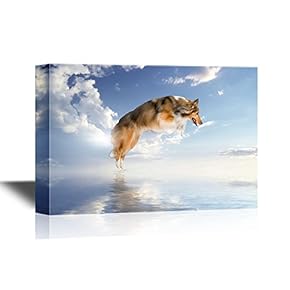 Funny Flying Animals Canvas Wall Art - A Dog Flying Above The Water - Gallery Wrap Nursery Wall Decoration/Kids