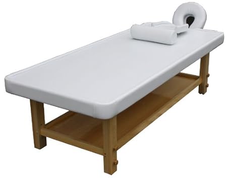 höhenverstellbare Ayurvedaliege Massageliege mit Holzgestell Farbe Holz: buche, Bezug weiß