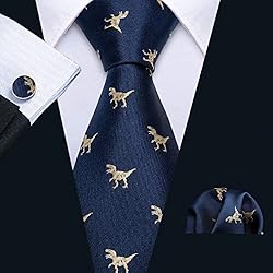 Barry.Wang Dinosaur Ties Blue Business Silk Necktie
