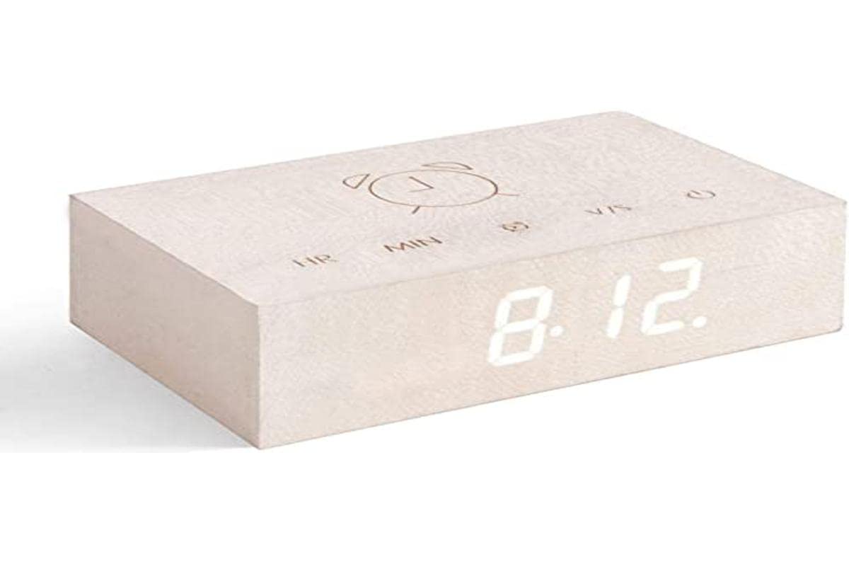 Gingko Design Alarm Clock, Wood, White Maple, Full