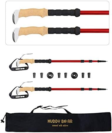 MUDDY BEAR Ultra Lightweight Trekking Poles - cork grip - 2-pc Pack Adjustable Hiking Stick - Walking Poles - Aluminum 7075 stronger than carbon fiber - PLANT A TREE