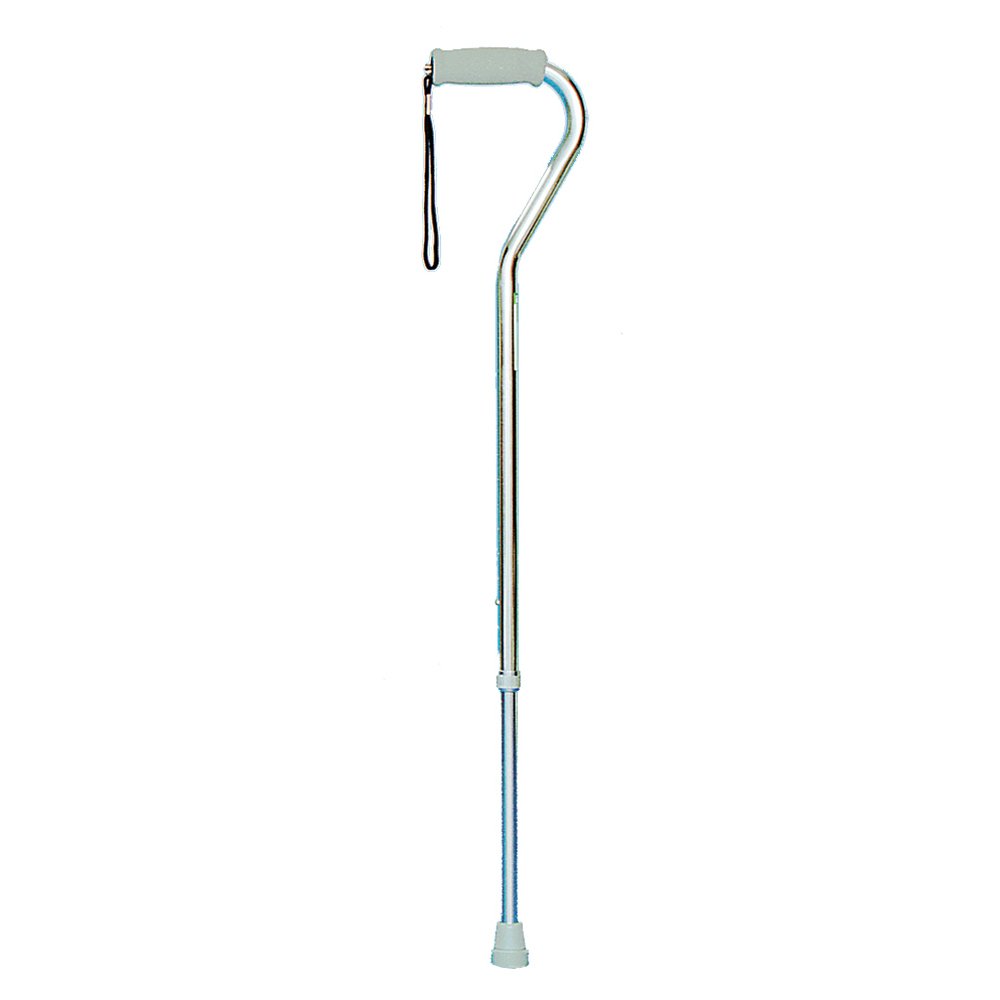 Essential Medical Supply Endurance Height Adjustable Offset Handle Walking Cane in Silver with Soft Foam Grip and Wrist Strap - Sturdy Cane with 250lb Support and Stability for Adults and Seniors