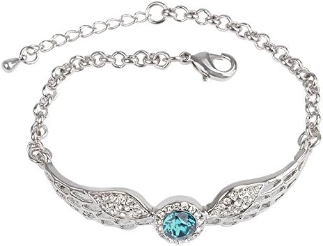 LETS MEETi Angel Wings Alloy Plated Platinum Blue Crystal Bracelet for Women,6.3inch+1.6inch Extender