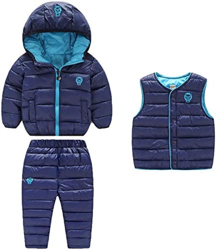 3 Piece Baby Boys Girls Windproof Winter Warm Down Jacket+Ski Pants+Vest Outfit Cotton-Padded Snowsuits Set