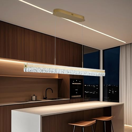 szcflaghip Lampada a sospensione LED dorata, lampadario moderno lineare in cristallo, lampada da ta…