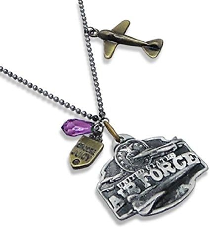 Long Chain Army Charm Gift Necklace with Air Force Badge and Aeroplane Pendants