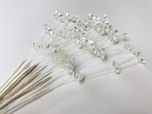 INERRA Spray Bunch Clear Crystal Beads - Diamante Wedding Flower Cake Bouquet Decorations (2 Bunches, 24 Stems)