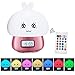Multicolor Silicone Alarm Clock Led Touch Table Nightlight Rechargeable Sensitive Remote Control Cute Animal Desk Lamp Bedroom Lamp for Baby, Children, Toddlers or Nursery -Pink