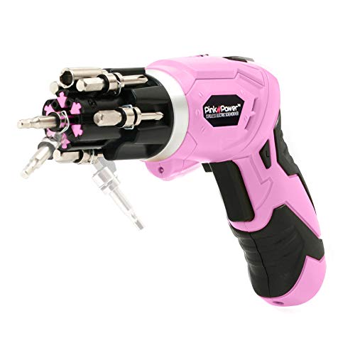 Pink Power 3.6 Volt Rechargeable Cordless Electric Screwdriver Kit with Built-in Bit Set & Bubble Level (Certified Refurbished)