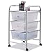 Giantex 3 Drawers Cart Storage Bin Organizer Rolling Storage Cart Metal Frame Plastic Drawers Flexible Wheels Home Office Scrapbook Supply & Paper Shelf, Clear White
