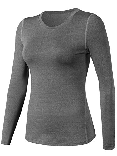 Lavento Women's Compression Shirts Long Sleeve Workout Shirts (Medium,3 Pack-Black/Heather Gray/White)