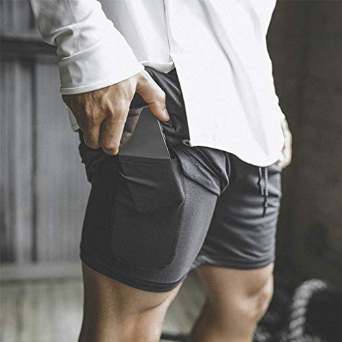 Cianjue_shorts Men's Summer Sports Short Fast Drying Training Running Pants with Pockets Inside (L, Black)
