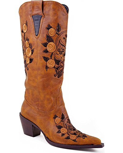 Roper Women's Dawn Western Boot,Floral/Skull Tan,10.5 M US